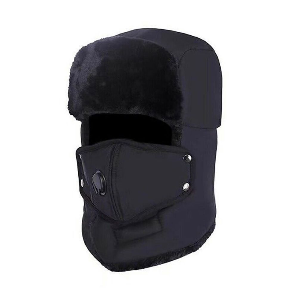 Winter Fur Hat with Mask Cap For Men And Women, Black